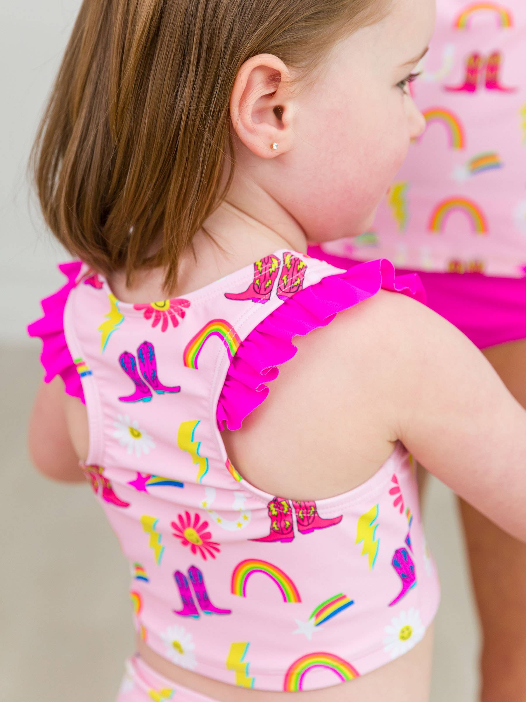 Rose Maillot de bain 2 pièces tankini à volants dos nageur Cowgirl Cutie pour filles en vente sur Faire6