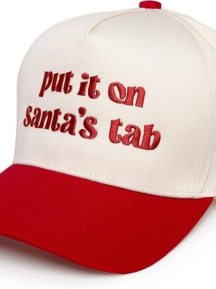 Two Tone Cap - Put It On Santa's Tab - Beige/Red for wholesale by Funky Junque