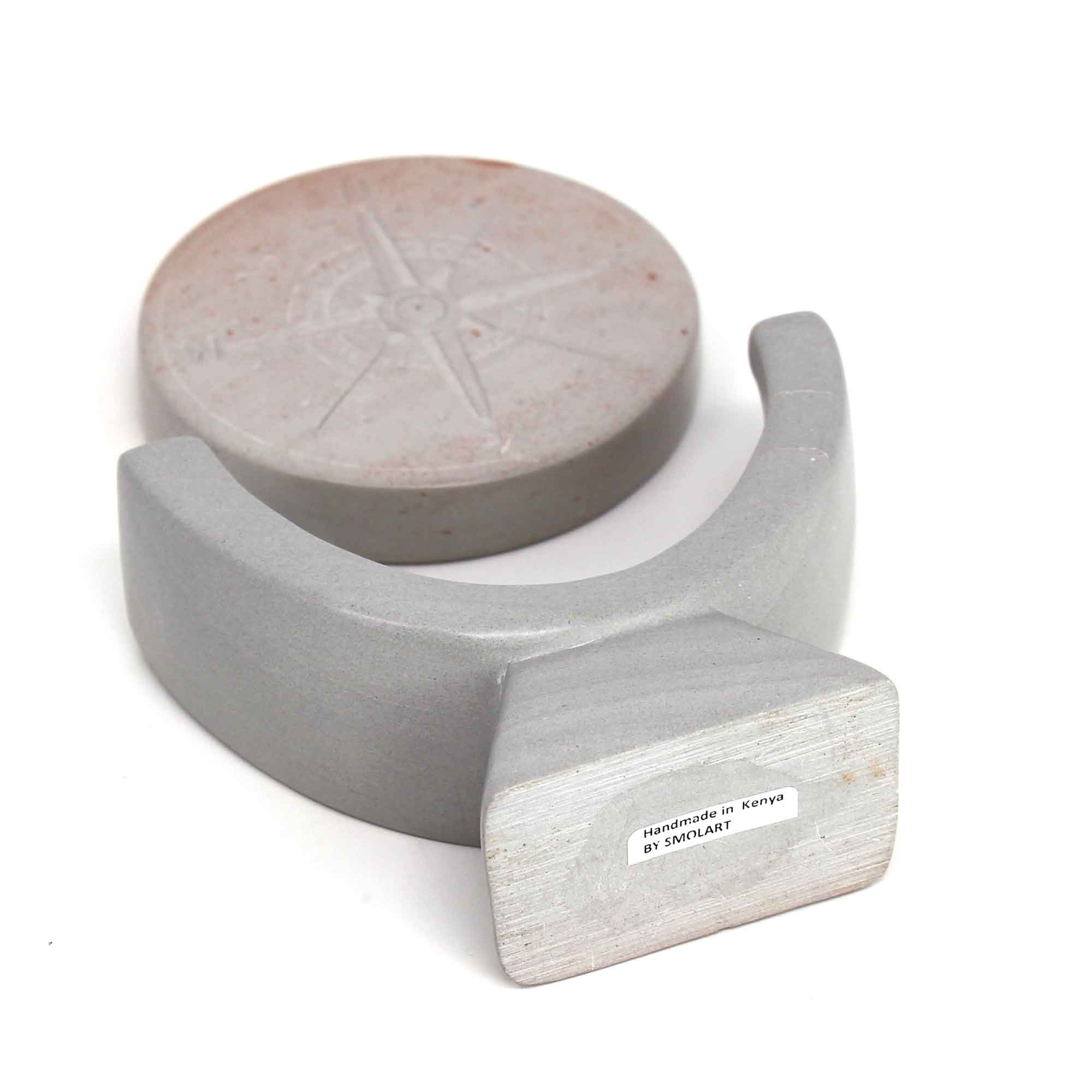 Global Crafts - Wholesale Decorative Tabletop Object - Soapstone Compass Sculpture - Light Gray Stone7