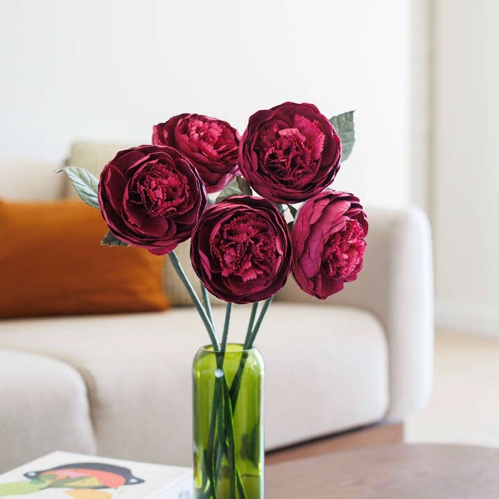 Burgundy paper peony button for wholesale by Flowrette