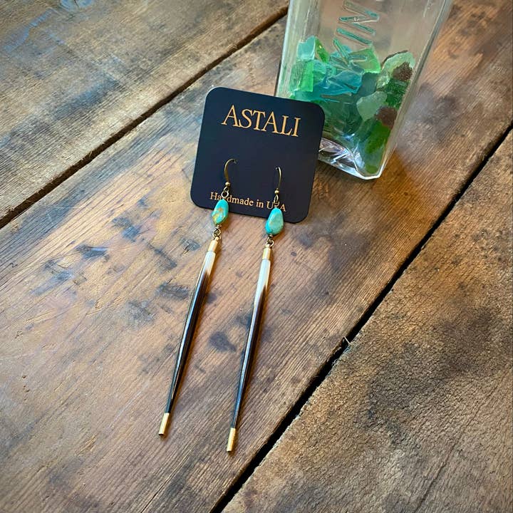 ASTALI - Wholesale Dangle Earrings - Porcupine Quill & Turquoise Earrings, Real Turquoise & Quill