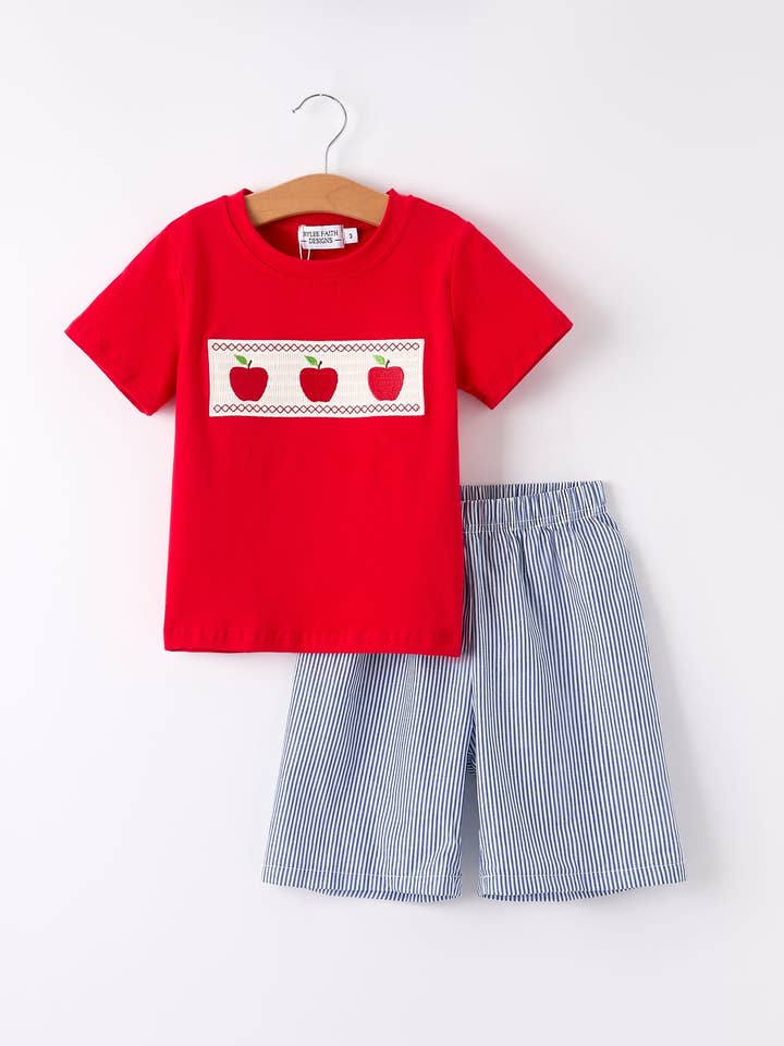 Jongens Terug naar School Schort Geborduurd Appel Set voor wholesale door Rylee Faith Designs