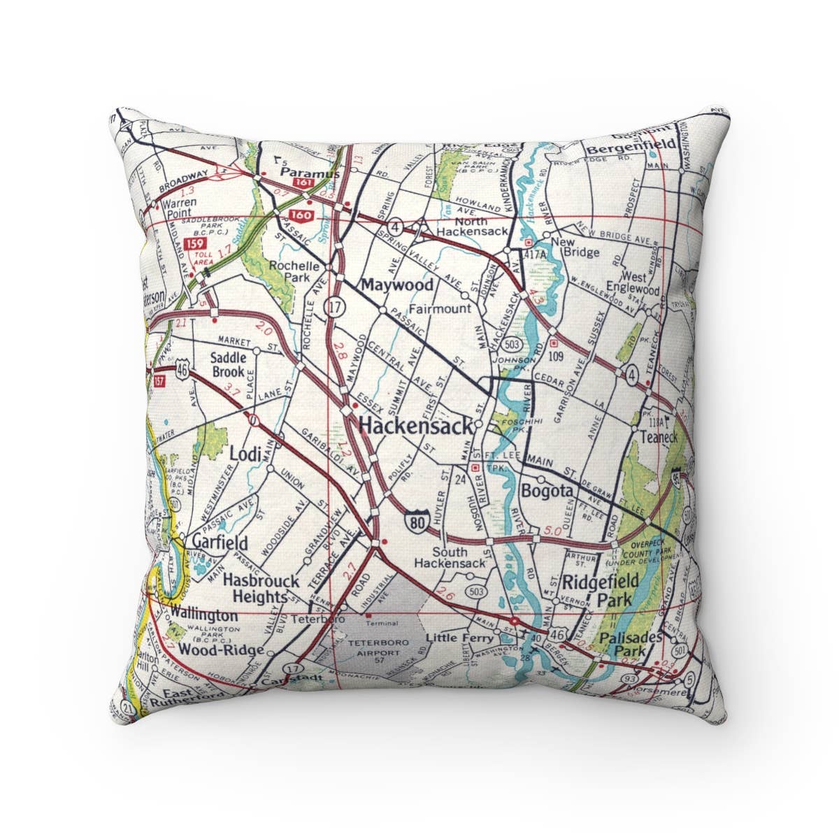 Daisy Mae Designs - Wholesale Throw/Decorative Pillow - Hackensack New Jersey Map Pillow – 18" Square Throw Pillow0
