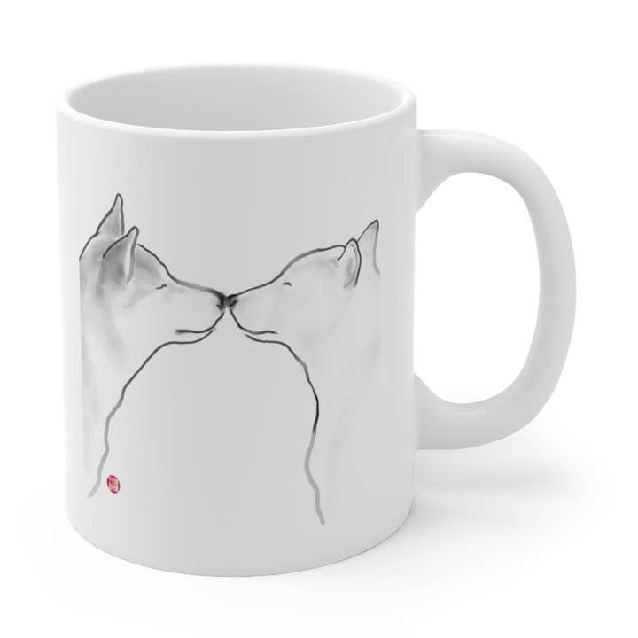 LOVE Shiba Inu Couple Mug | Sumi-e Ink Pet Gift Vday for wholesale by RICE&INK
