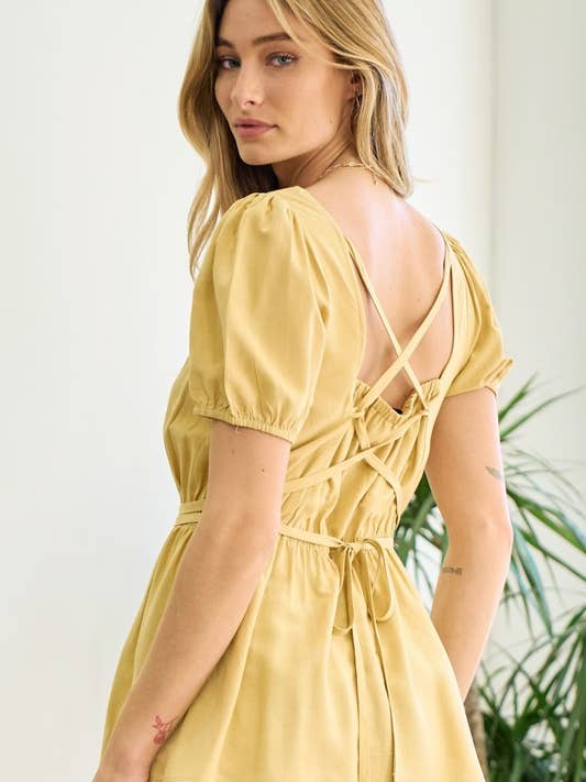 Puff Sleeve X Back Wrap Around Self Tie - 14877T for wholesale by Doe and Rae