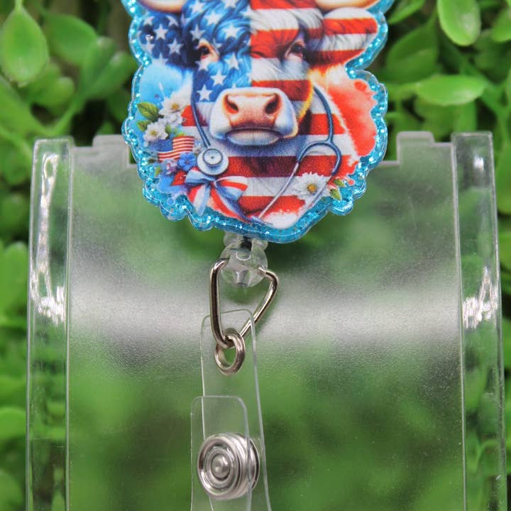 Patriotic Cow Nurse Badge/ID Holder Reel for wholesale by Hylidae Boutique