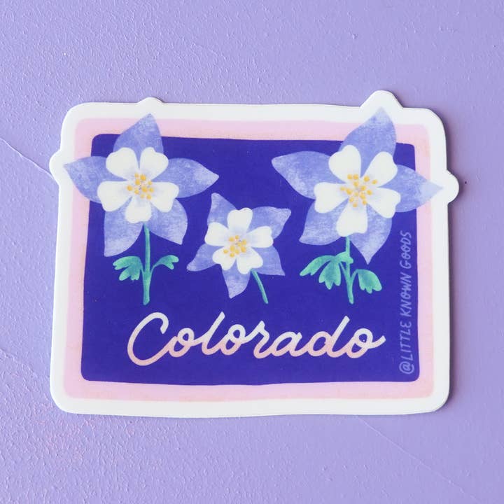 Colorado Blue Columbine Map Sticker for wholesale by Little Known Goods