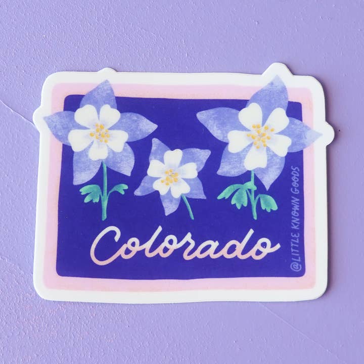 Colorado Blue Columbine Map Sticker for wholesale by Little Known Goods
