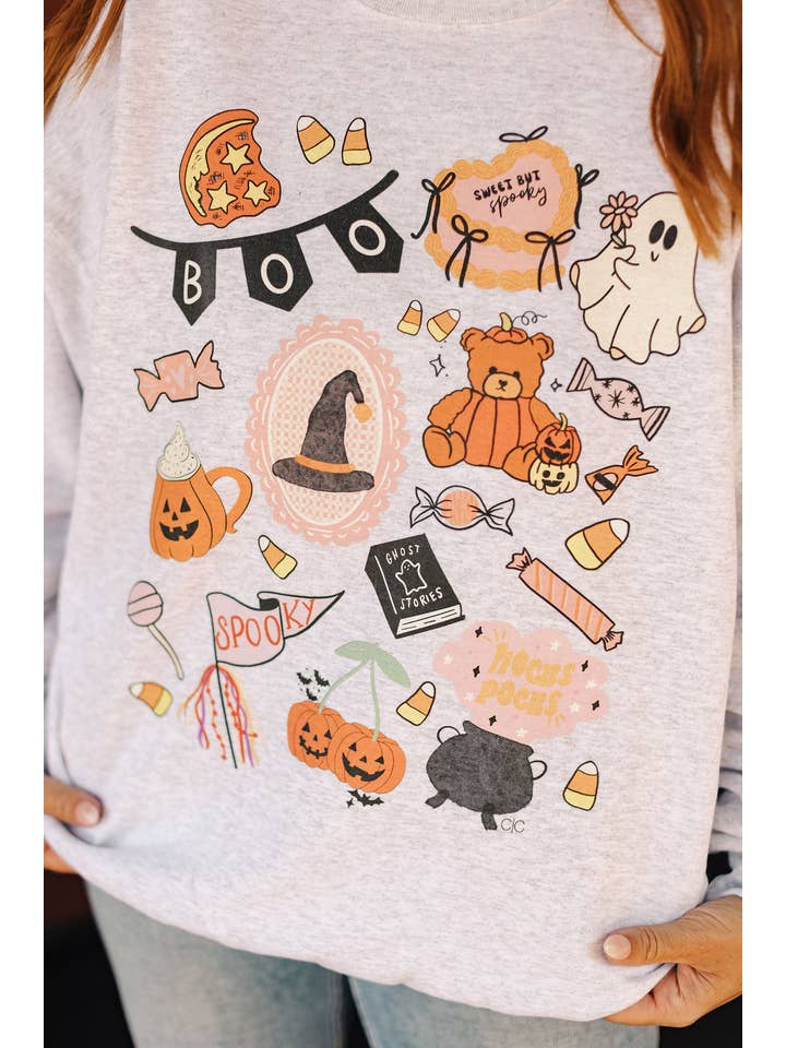 Whitney | Chaudoin Creations - Wholesale Graphic Sweatshirt - Women's - Boo Halloween Collage Graphic Sweatshirt 1