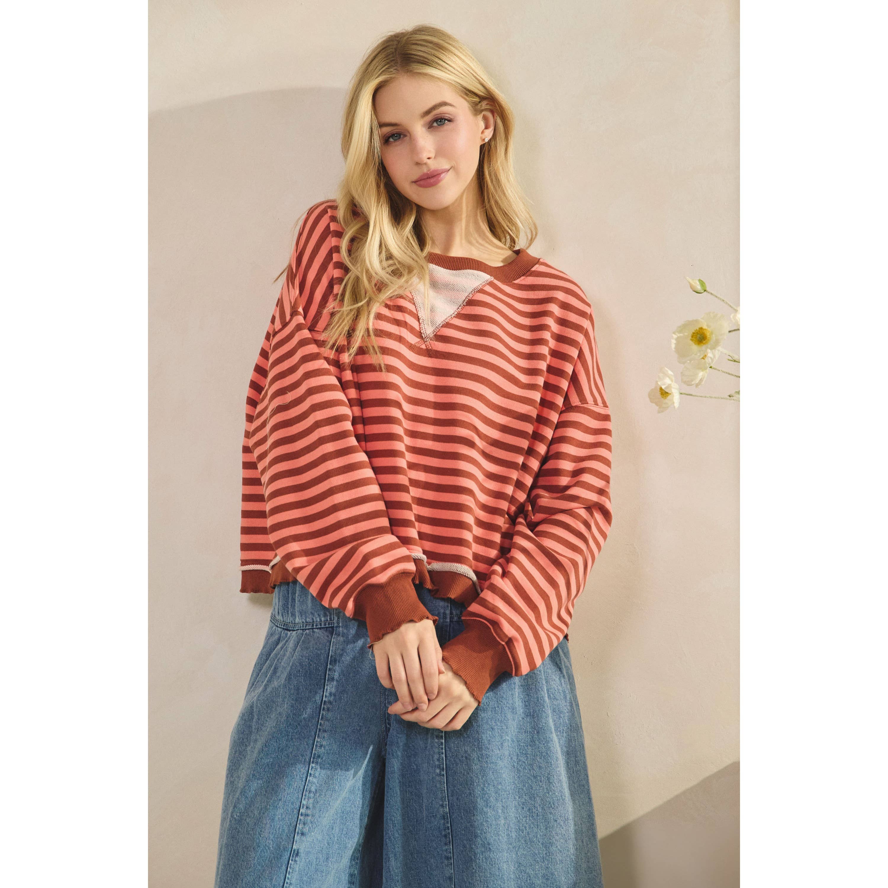 Veveret - Wholesale Tunic - Women's - Cropped Striped French Terry Top22