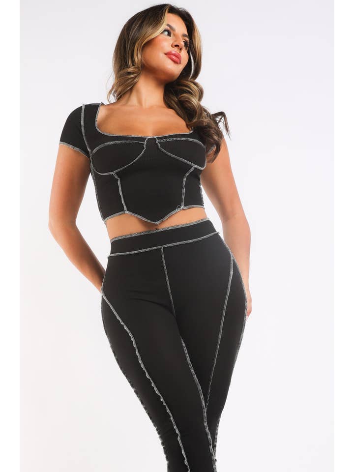 K Too - Wholesale Lounge Set - Women's - Ribbed set with reverse overlock stitch detail16