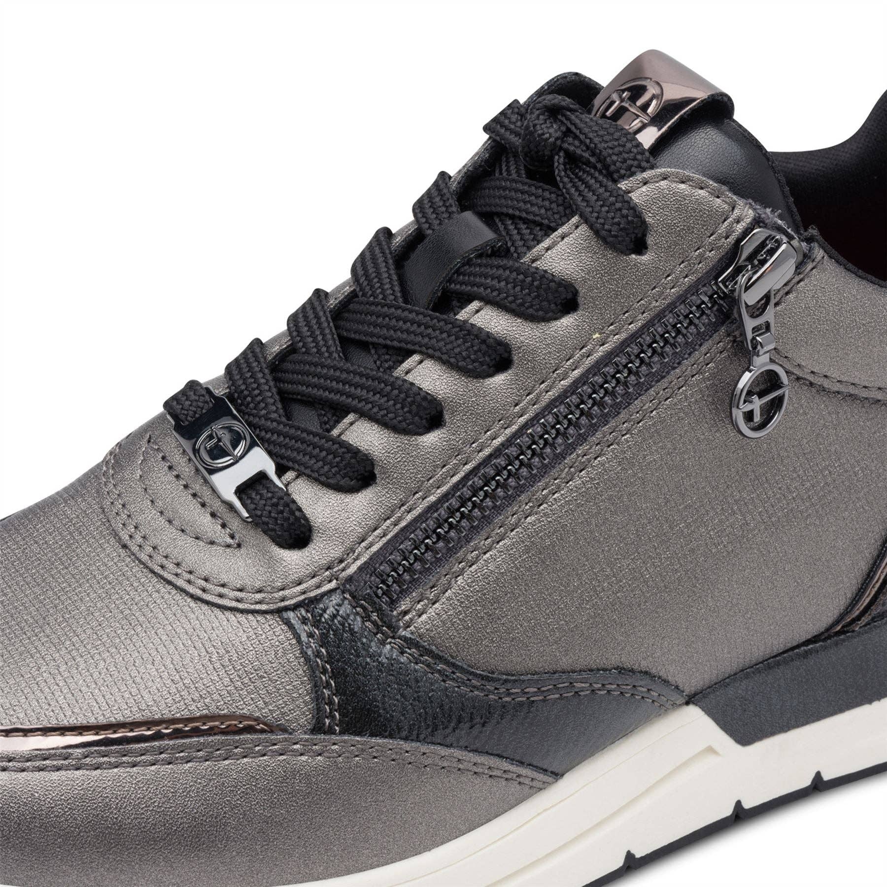Tamaris Womens Pewter Silver Pink Fashion Lace-up Zipped Sneakers Trainers for wholesale on Faire7