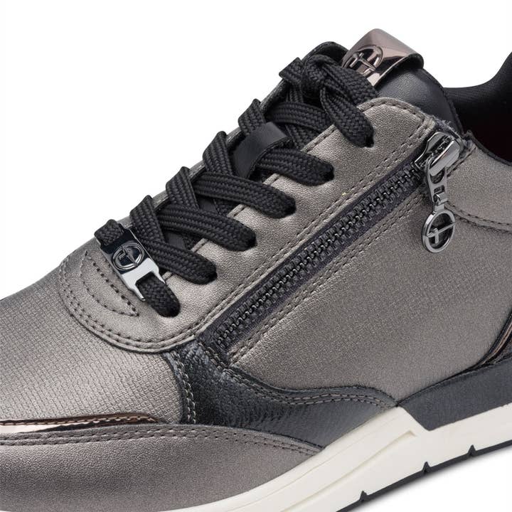 Tamaris Womens Pewter Silver Pink Fashion Lace-up Zipped Sneakers Trainers for wholesale on Faire7