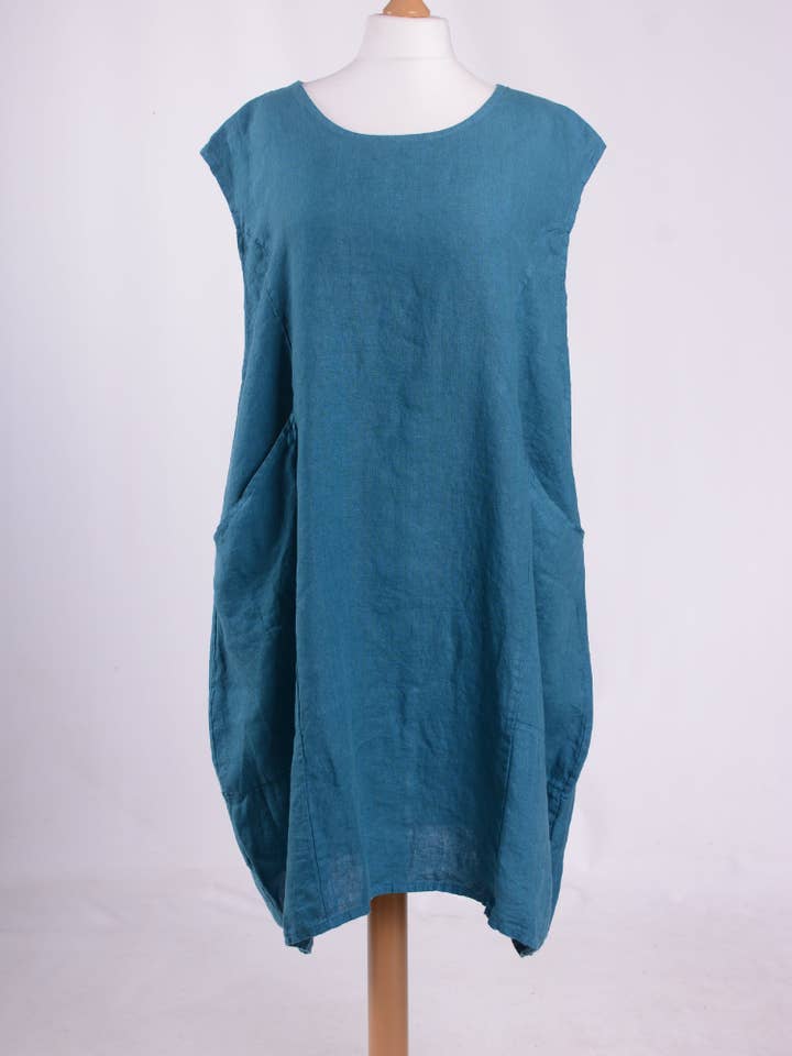 Plus Size Linen Cap Sleeve Dress With Deep Pockets - 9450 for wholesale by Jeld Wholesale