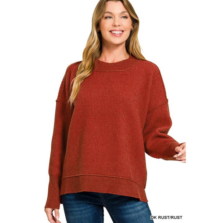 Style Up – wholesale Sweatshirt – Women's – EXPOSED SEAM TWO TONE SWEATER HI LOW SIDE SLITS15