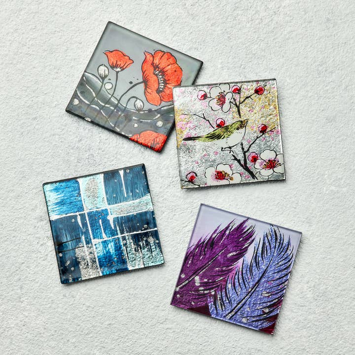 Sienna Glass – wholesale Coasters – Set of 4 Coasters - Bird Song2