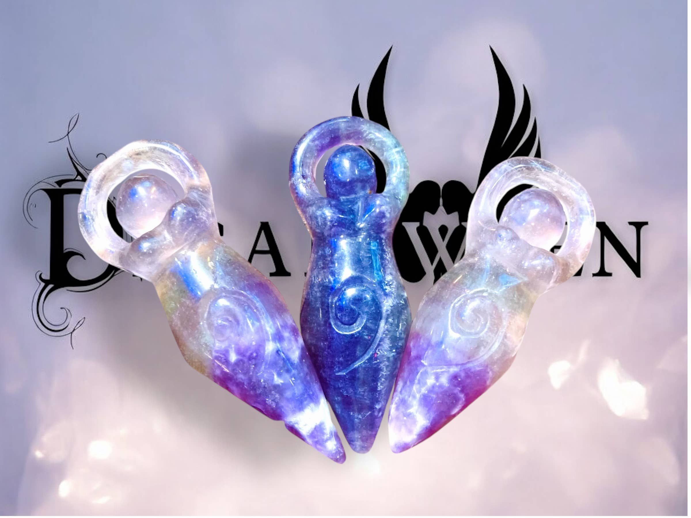 Desarwen – wholesale Spiritual stone/crystal – Gaia mother goddess altar statue in purple fluorite2