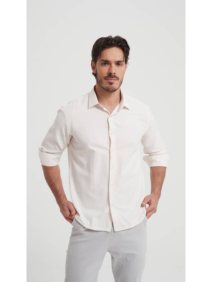 Yves Enzo – Großhandel Hemd – Herren – Elfenbein hemd piqué im slim fit