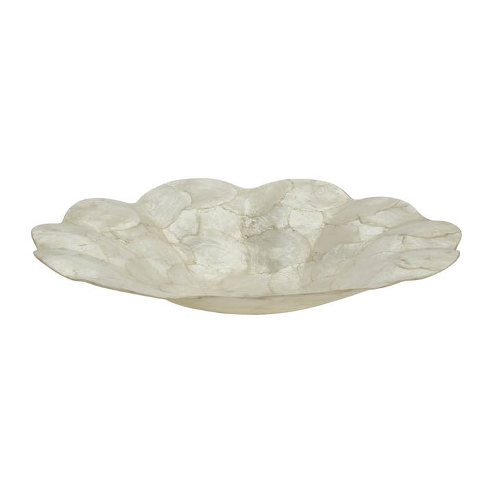 HS Seashells - Wholesale Decorative Plate/Dish/Bowl - Scallop Shaped Ivory Capiz Bowl 14.2x12.2x2"