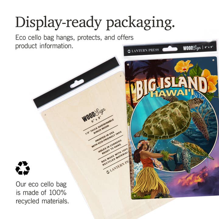 Lantern Press - Wholesale Wood Wall Art - WOOD SIGN ART Big Island, Hawaii, Big Island Montage7