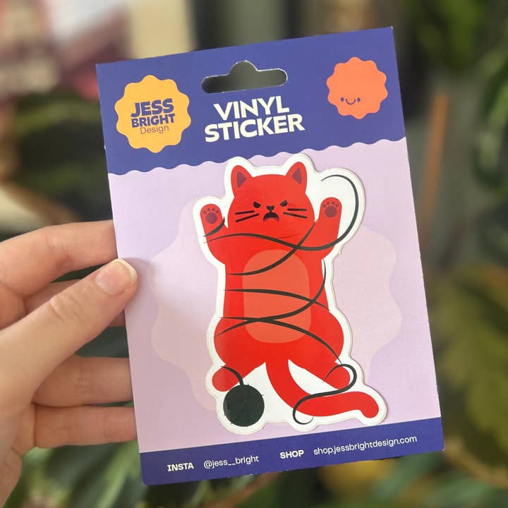 Angry Cat Tangle Sticker | Cat fan gift, Angry Cat for wholesale by Jess Bright Design