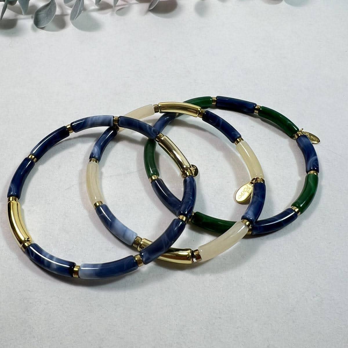 Miss Pompom - Wholesale Jewelry Set - Sets of Green and Navy Resin Bracelets Melia0