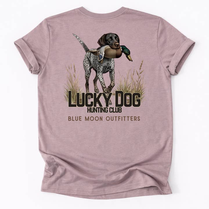 Lucky Dog Hunting Club- Men's Outdoor Printed Graphic Tee for wholesale by Blue Moon Outfitters