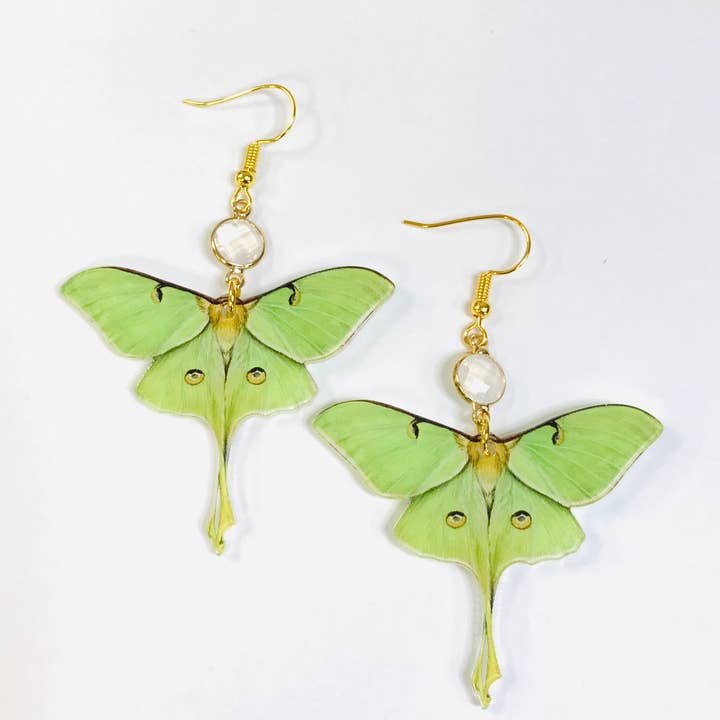 SimpleNGreat - Wholesale Dangle Earrings - Acrylic Luna Moth Earrings With Opal Stone0