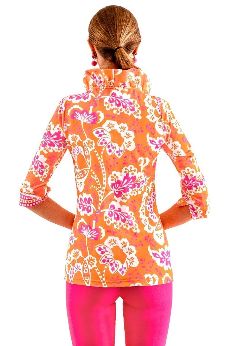 Gretchen Scott LLC - Wholesale Blouse - Women's - 3/4 Sleeve Ruffneck Top - Flora8