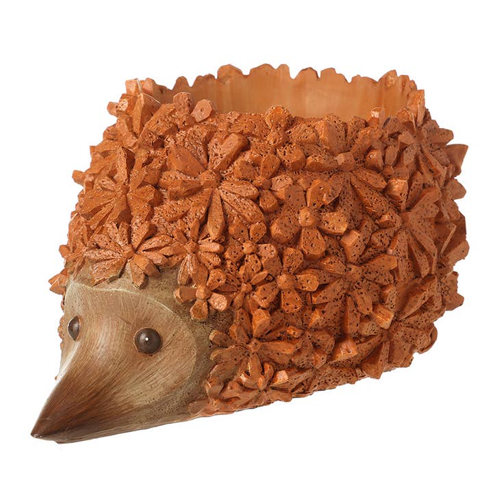 ORANGE WOOD FINISH FLORAL HEDGEHOG POT for wholesale by Heaven Sends