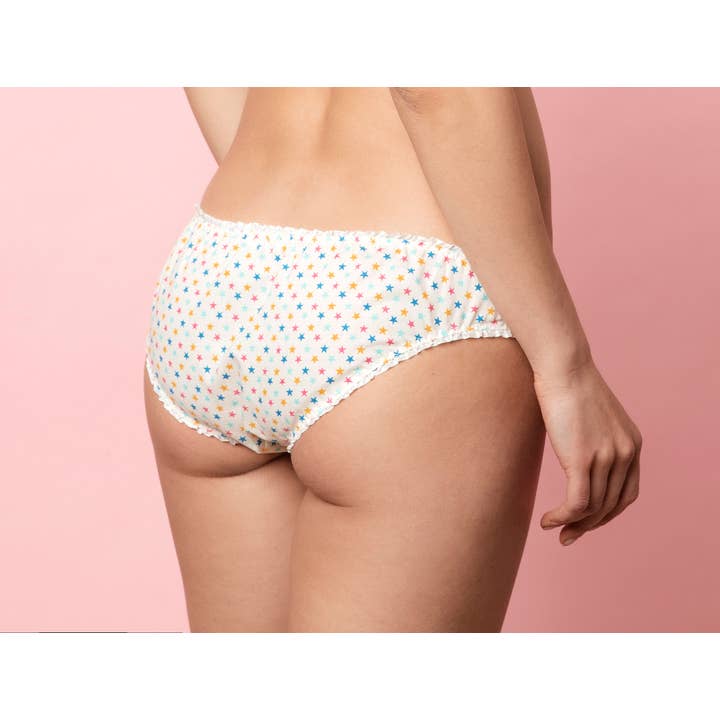 Voilà Le Vélo – Engroshandel Lingeri - Dame – BOMULD LINGERI SÆT MED MULTI-FARVEDE STJERNER MØNSTER3