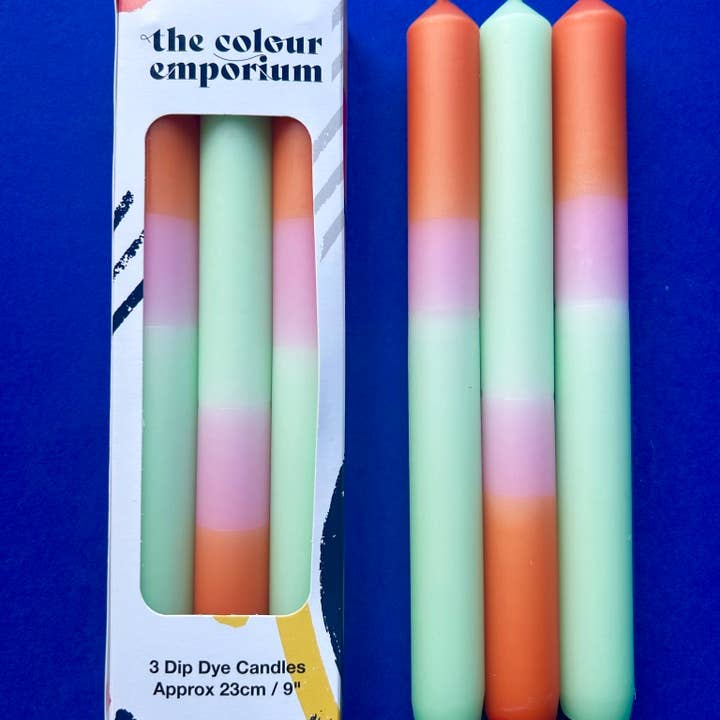 The Colour Emporium - Wholesale Tapered Candle/Candlestick - FISHERMAN'S FRIEND Dip Dye Dinner Candles Trio