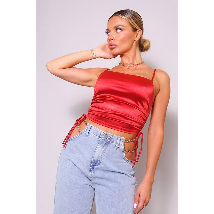 CARLI BABE SATIN SIDE RUCHED TOP for wholesale by CEFIAN FASHION
