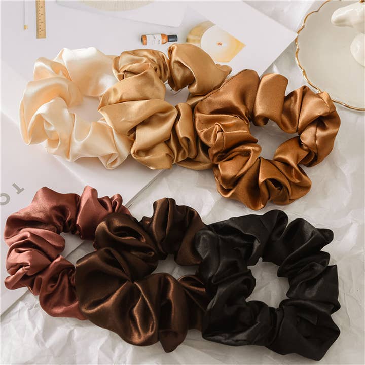 ACCITY - Wholesale Scrunchie - Women's - COFFEE COLOR SILK SCRUNCHIES_CWAHA0343