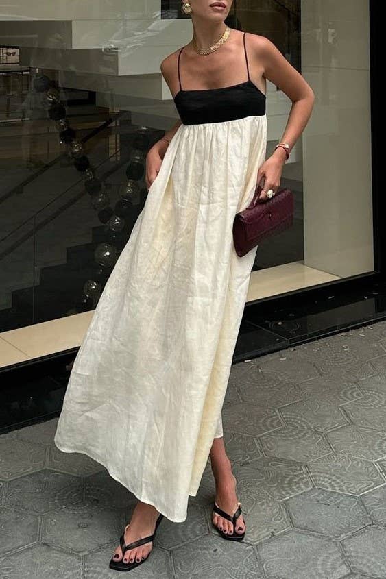 Beige Cotton Minimalism Spaghetti straps maxi dress for wholesale on Faire12