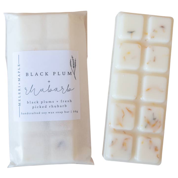 Black Plum & Rhubarb Scented Snap Bar Wax Melt for wholesale by Meleri and Maple Co