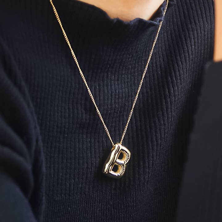 Hayes 18K Gold Non-Tarnish Balloon Alphabet Necklace for wholesale on Faire2