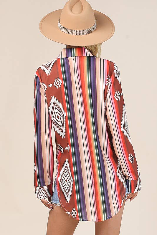 Avery – Engroshandel Skjorte med buttondown – til kvinder – Avery langærmet skjorte med Aztec-print og knapper13