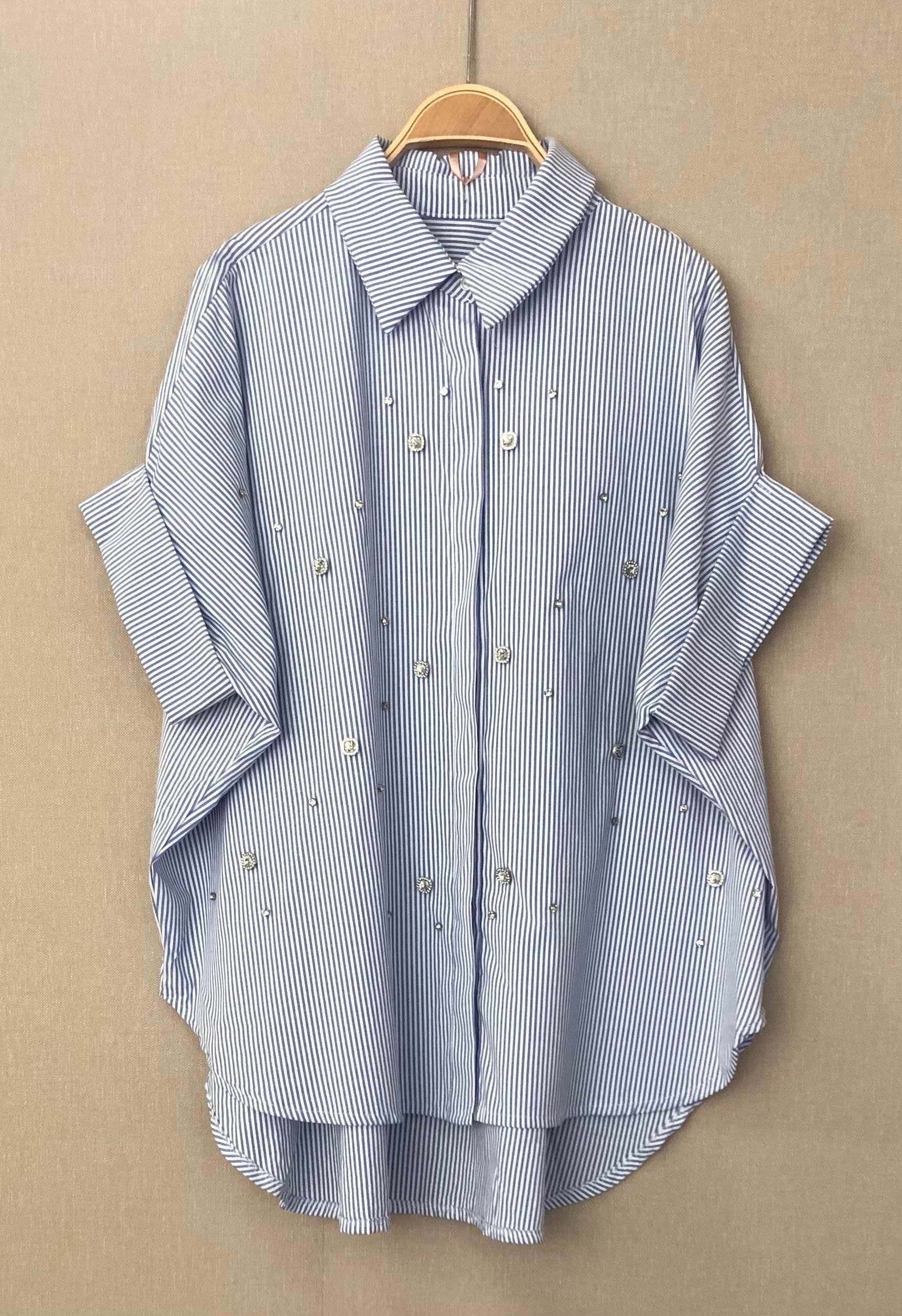 SWEET MAGIC MODA Y COMPLEMENTOS – Camisa com botões no colarinho – Mulher por atacado – Camisa listrada de algodão, pacote com 2 unidades0