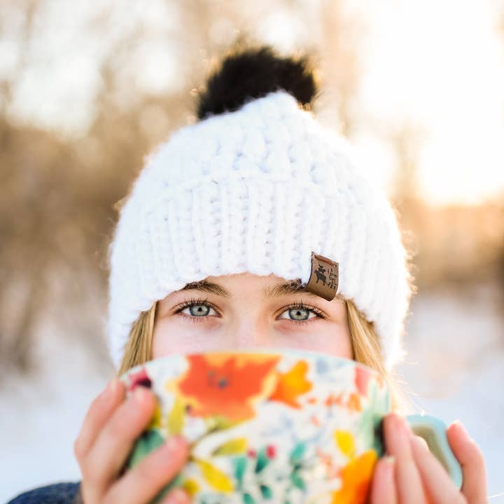 White Alpaca Blend Wool Crochet Hat with Pom for wholesale by A Farm Girl by Tess