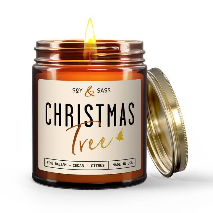 Soy and Sass - Wholesale Jar/Filled Candle - Christmas Tree Soy Candle - Christmas Candles MADE IN USA
