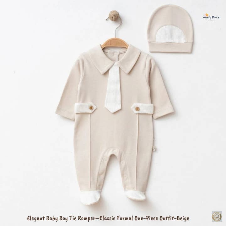 Elegant Baby Boy Tie Romper–Classic Formal One-Piece Outfit for wholesale by Omnis Pura