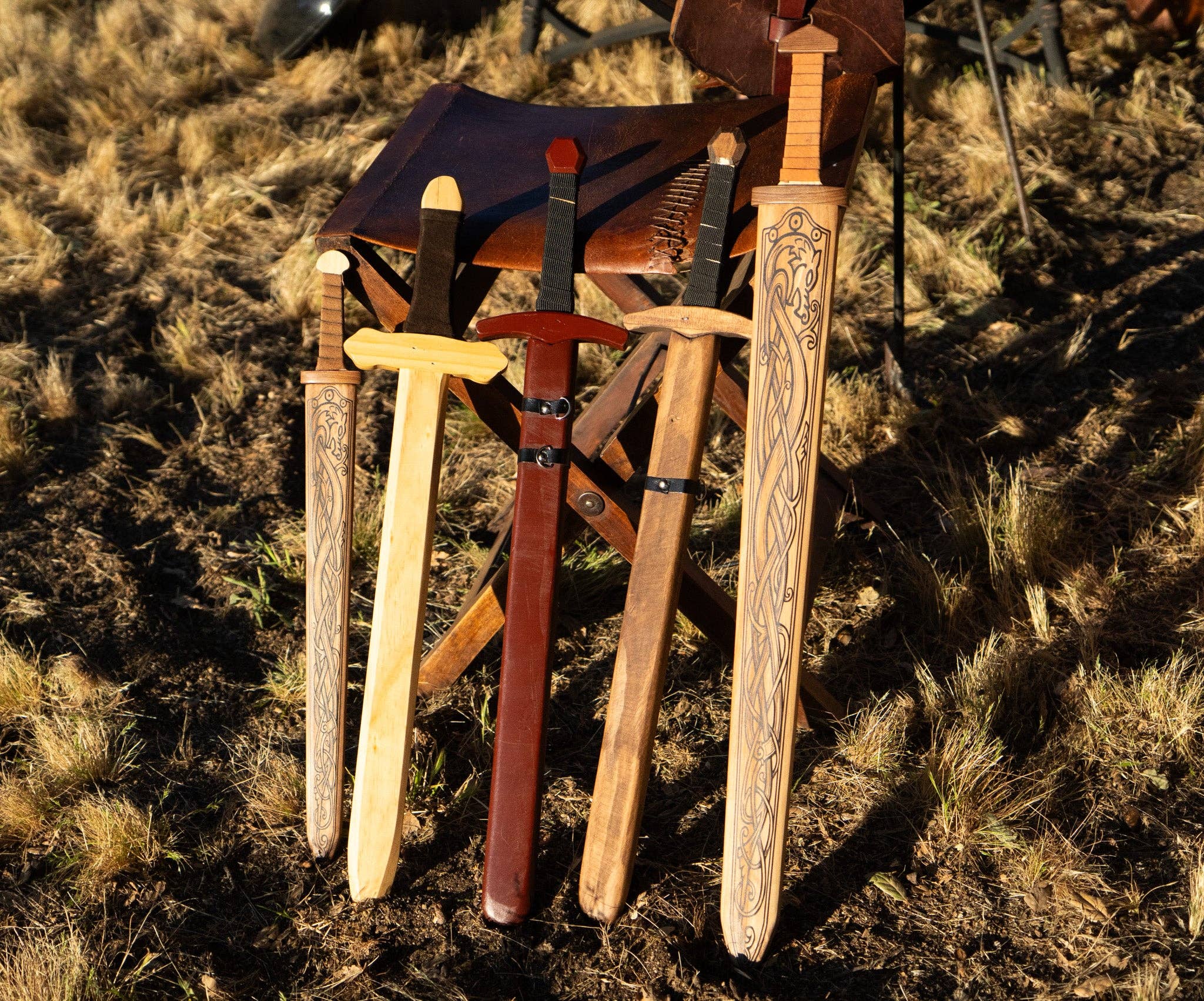 Backwoods Provisions - Wholesale Classic Toy - Kids - Large Wood Replica Viking Sword ith Norse Motif, Wooden Sheath with Leather Wrapped Handle5