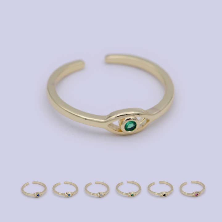 Aim Eternal - Vendita all'ingrosso Anelli con pietra singola/solitario - Anello in oro minimalista sottile con pietra malocchio in cristallo CZ colorato8