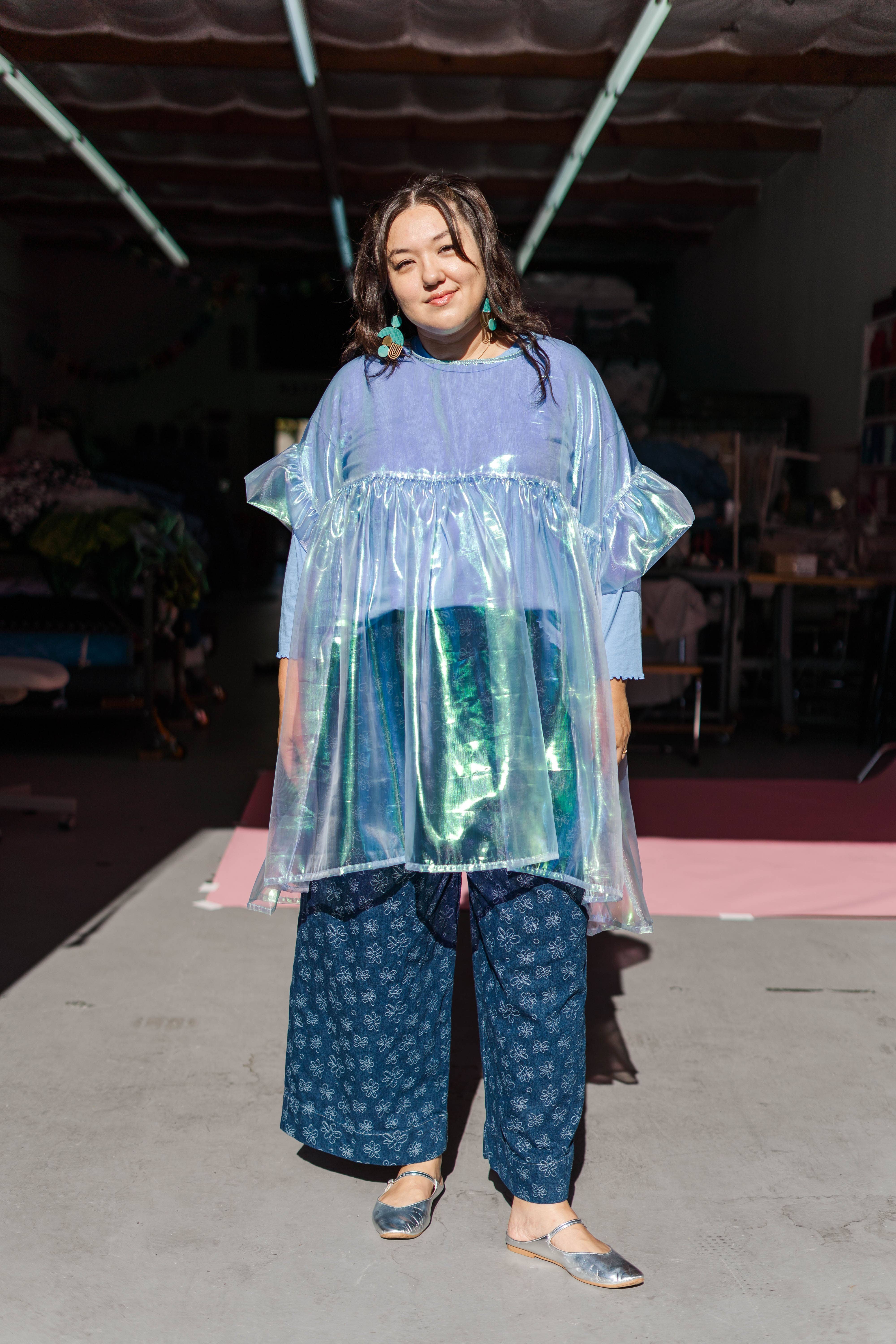 Nettle Studios - Wholesale Dress - Women's - Size Inclusive Plus Size Sheer Blue Ruffle Mini Dress Spring24