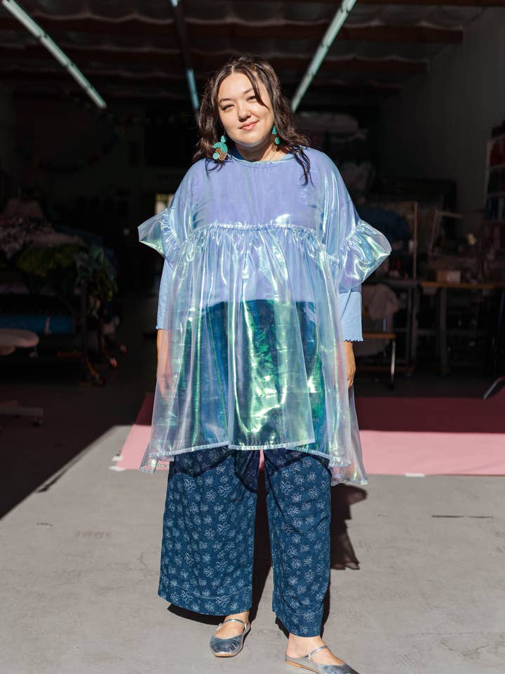 Nettle Studios - Wholesale Dress - Women's - Size Inclusive Plus Size Sheer Blue Ruffle Mini Dress Spring24