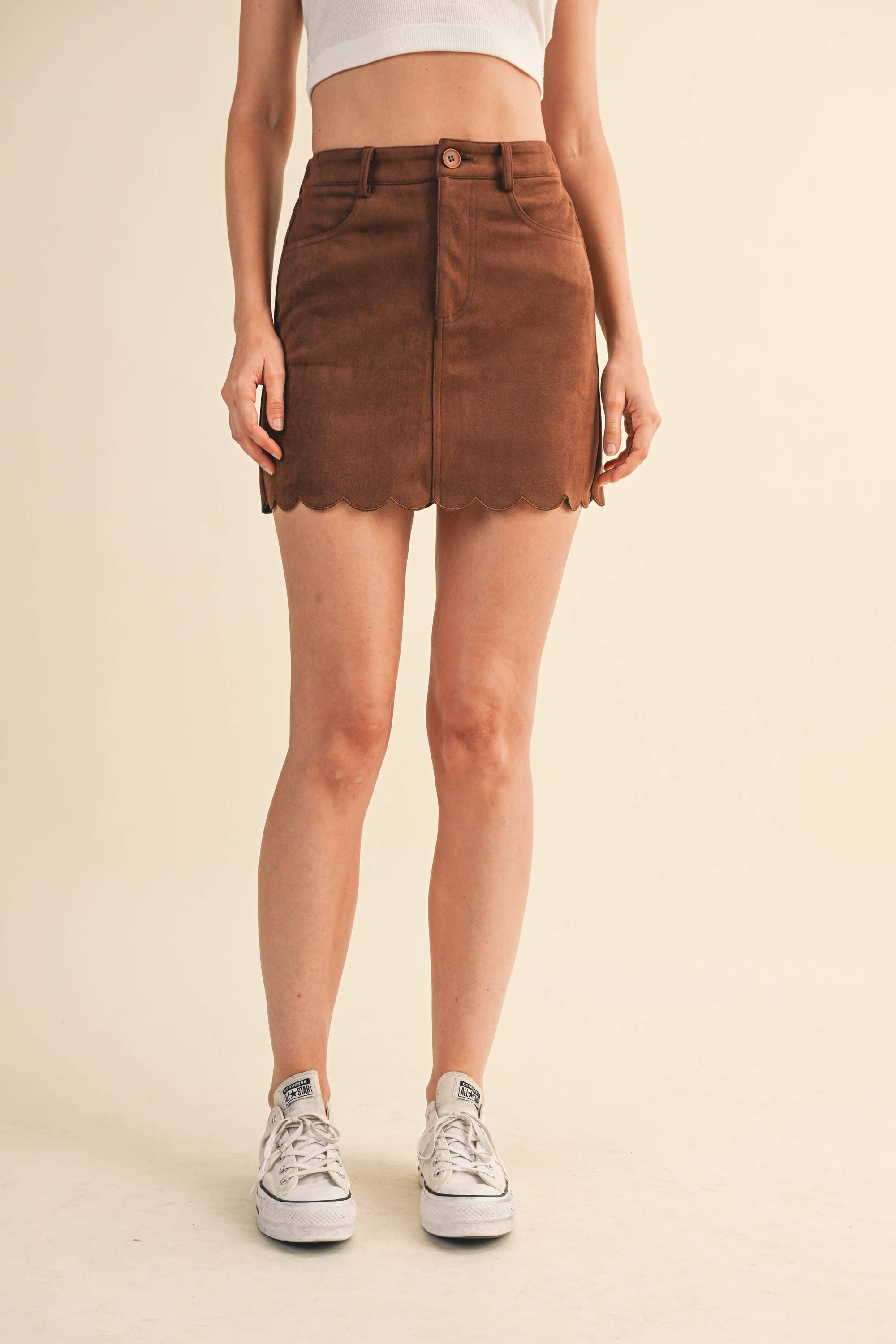 Klesis - Wholesale Skirt - Women's - IS1302 SUEDE SCALLOP EDGE MINI SKIRT WITH ELASTIC WAIST9