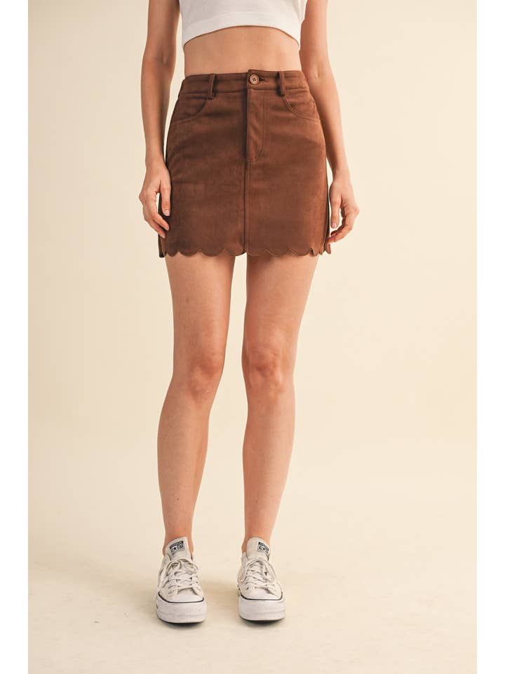 Klesis - Wholesale Skirt - Women's - IS1302 SUEDE SCALLOP EDGE MINI SKIRT WITH ELASTIC WAIST9
