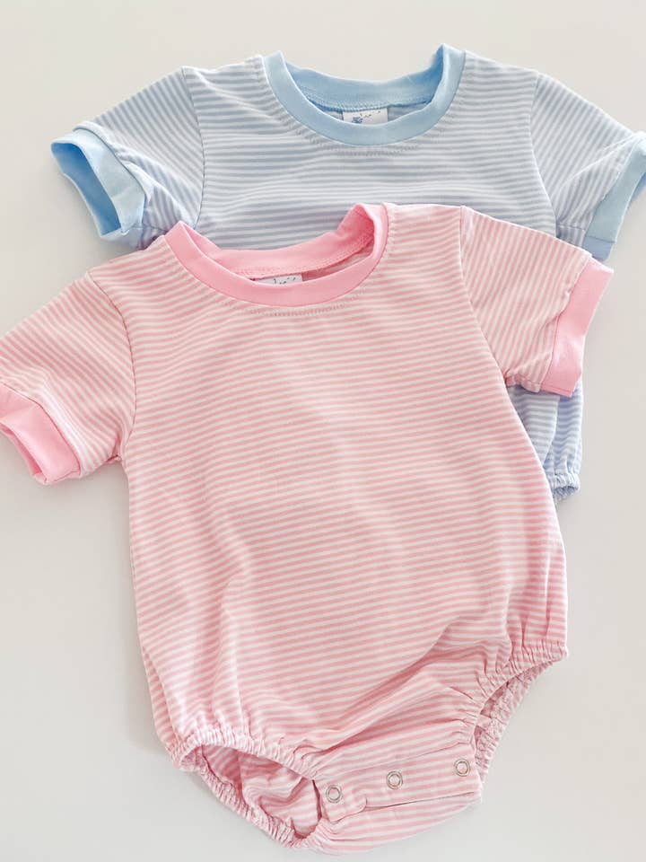Huckleberry Hill Kids - Wholesale Bodysuit (Non-Footed) - Baby - Short Sleeve Pink Stripe Cotton T-Shirt Bubble1