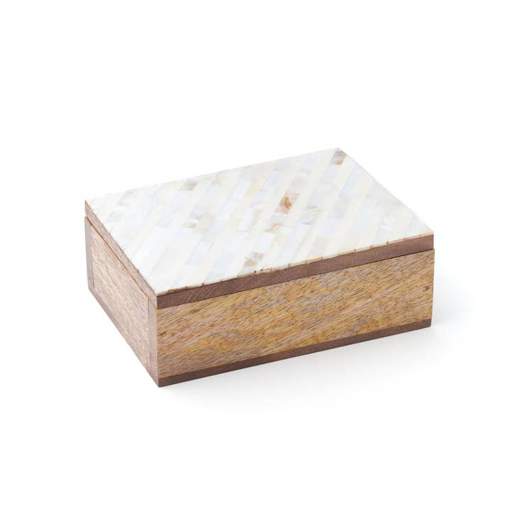 Matr Boomie Fair Trade - Wholesale Decorative Box - Chandani Treasure Box - Moonbeams Medium, Bone, Shell, Wood